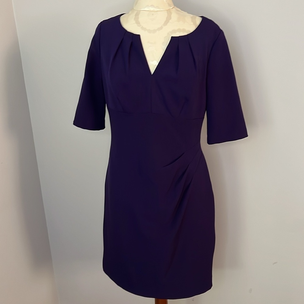 Adrianna Papell Purple Pleat Shift Dress Women Size 8 Half Sleeve Scoop Neck Fit - Picture 11 of 11